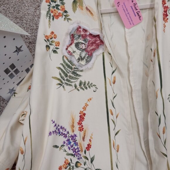 3501 Size XL Yellow and Green Long Length Duster Made from Linen  Tablecloth. - Picture 3 of 8